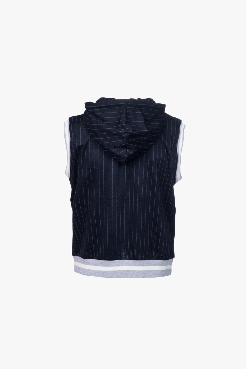 Blue pinstripe virgin wool hooded gilet