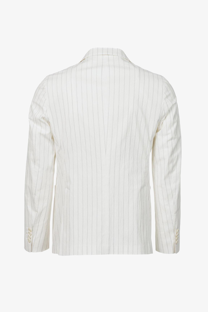 Giacca Napoli monopetto in cotone goffrato gessato bianco