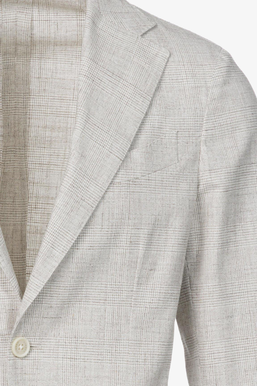 Giacca Napoli monopetto in cotone Principe di Galles beige