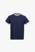 Cotton t-shirt with blue ribbing