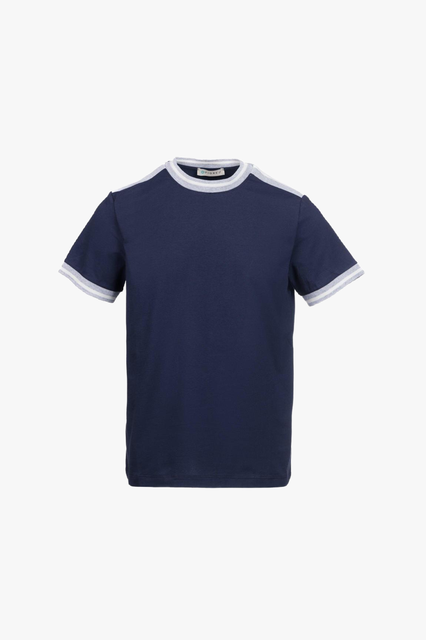 Cotton t-shirt with blue ribbing