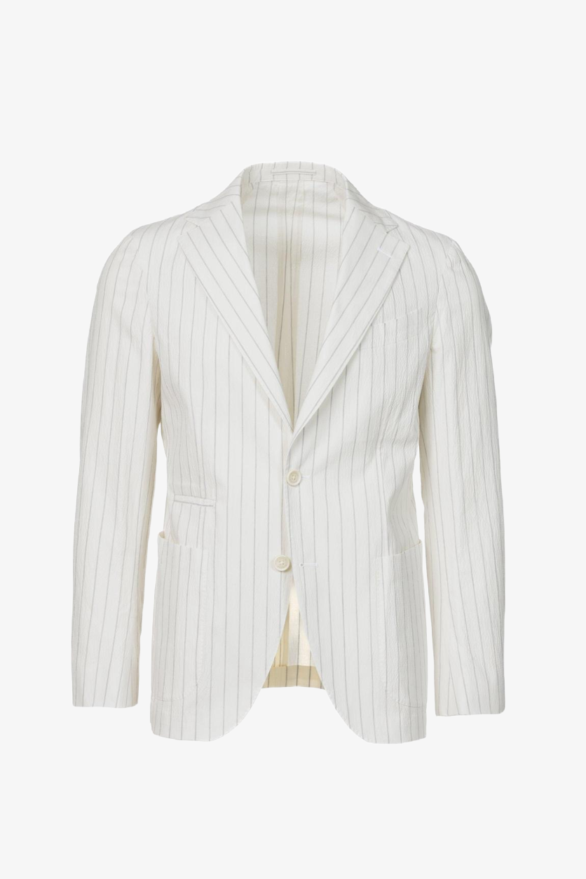 Giacca Napoli monopetto in cotone goffrato gessato bianco