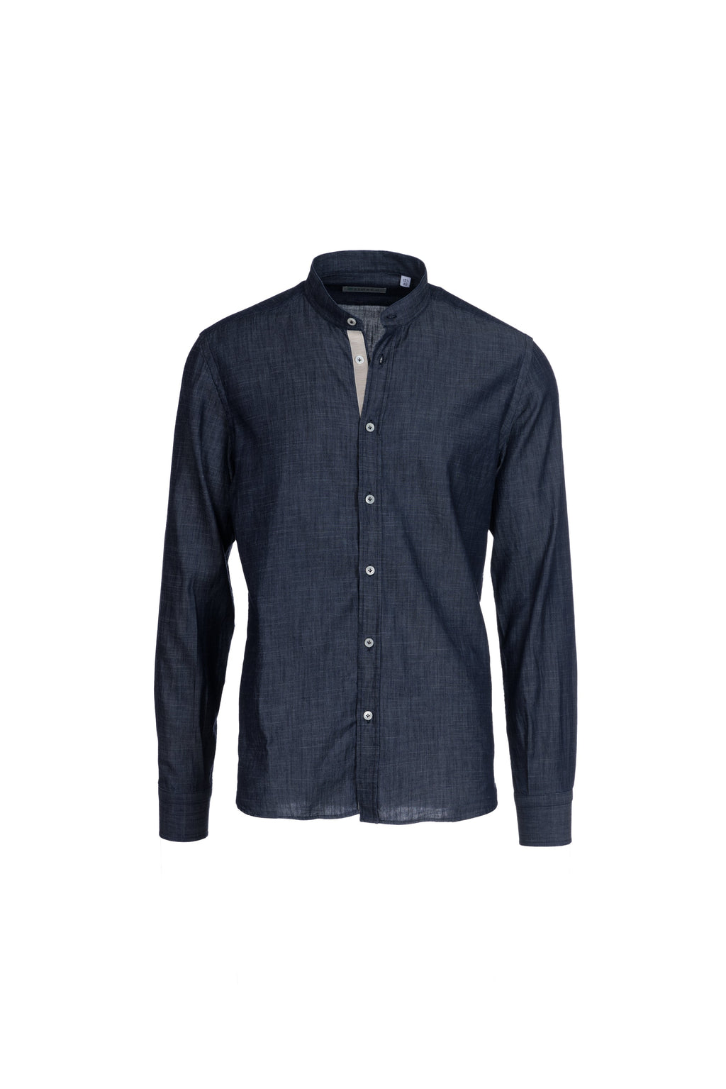 Cotton grandad collar denim wash shirt