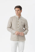 Sand linen mandarin collar shirt