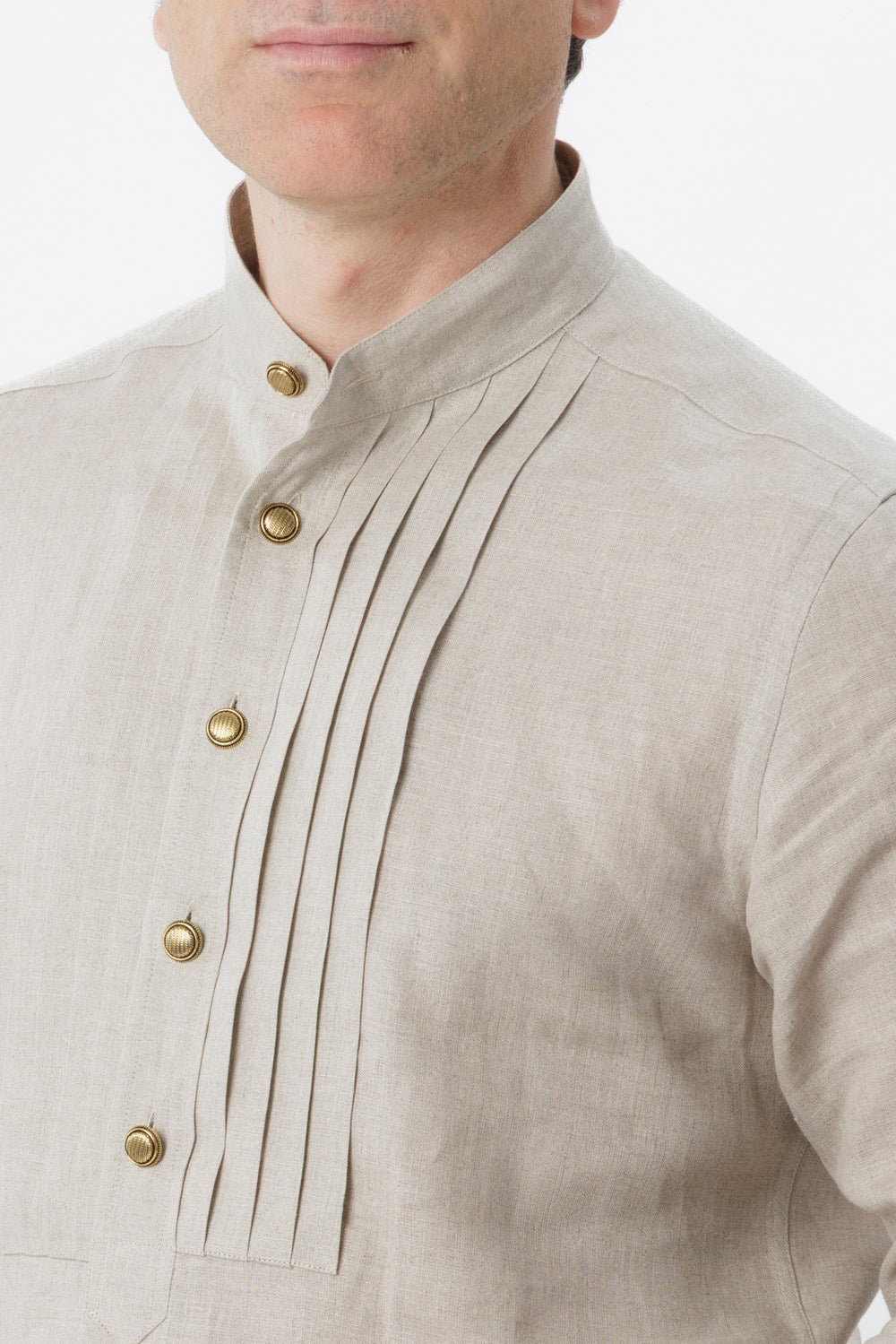 Sand linen mandarin collar shirt