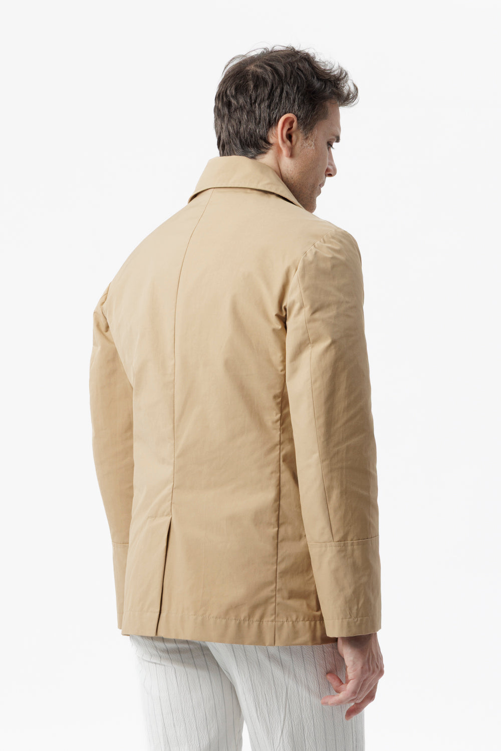 Camel technical cotton double-breasted peacoat