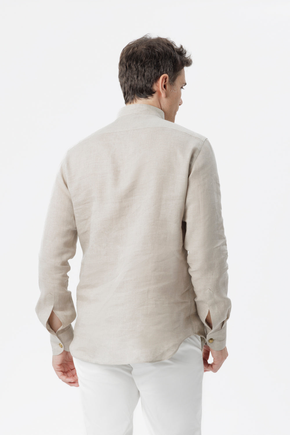 Sand linen mandarin collar shirt