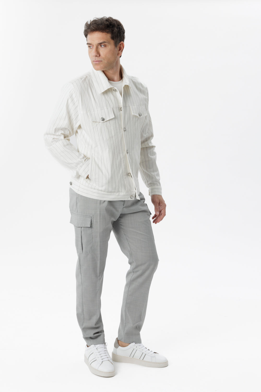White pinstripe cotton Portofino jacket