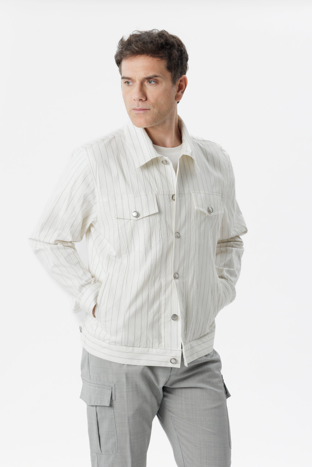 White pinstripe cotton Portofino jacket