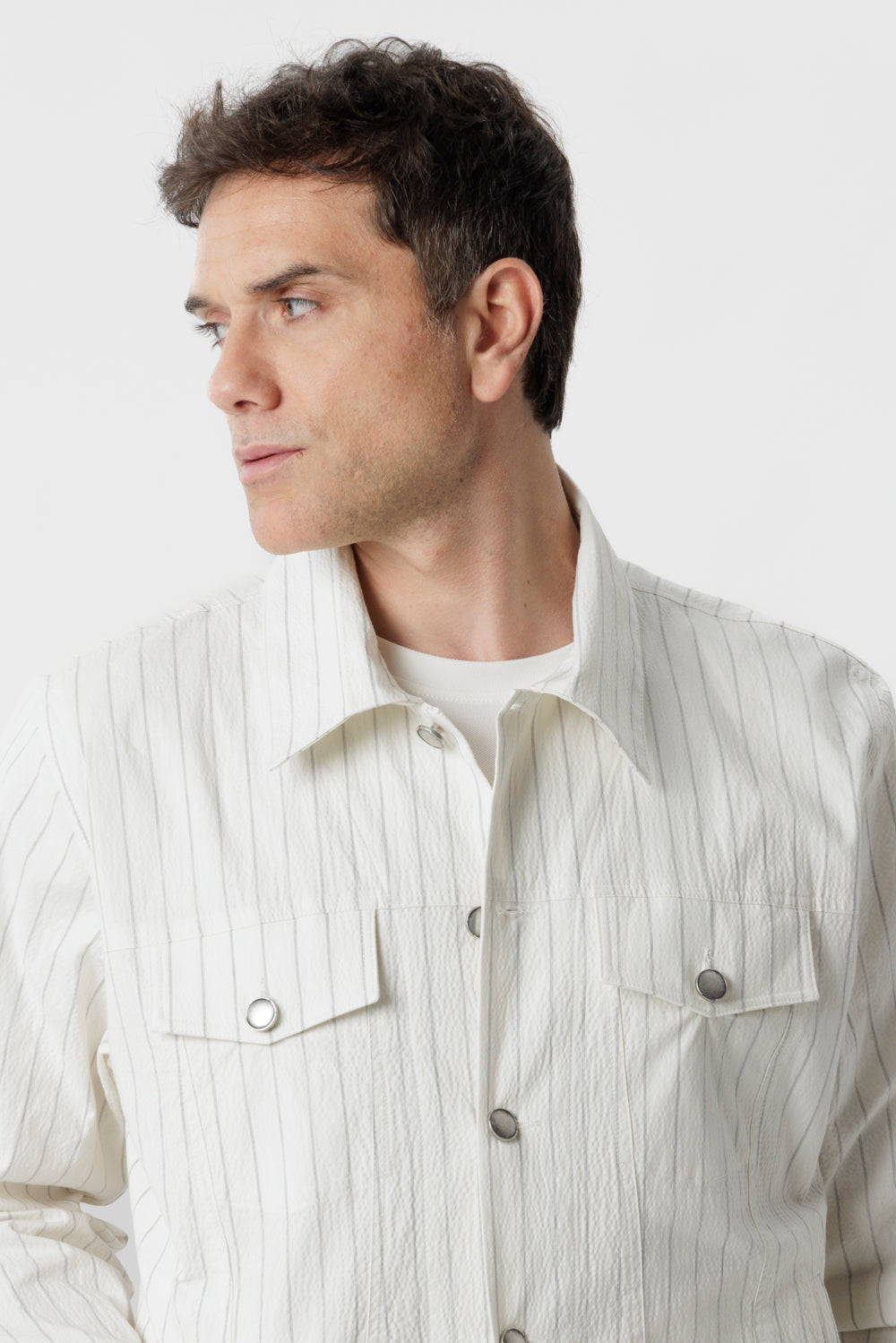 White pinstripe cotton Portofino jacket