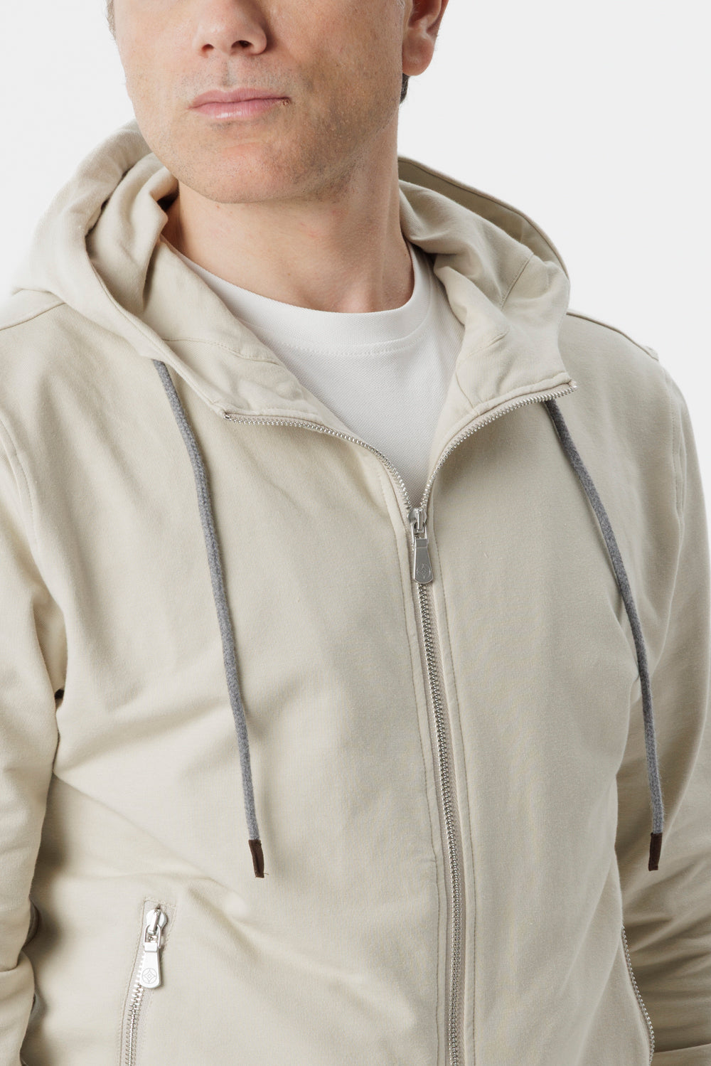 Sand hooded cotton sweatshirt with zip