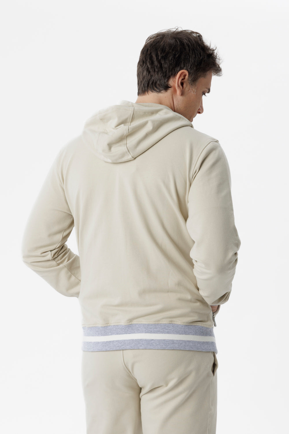 Sand hooded cotton sweatshirt with zip