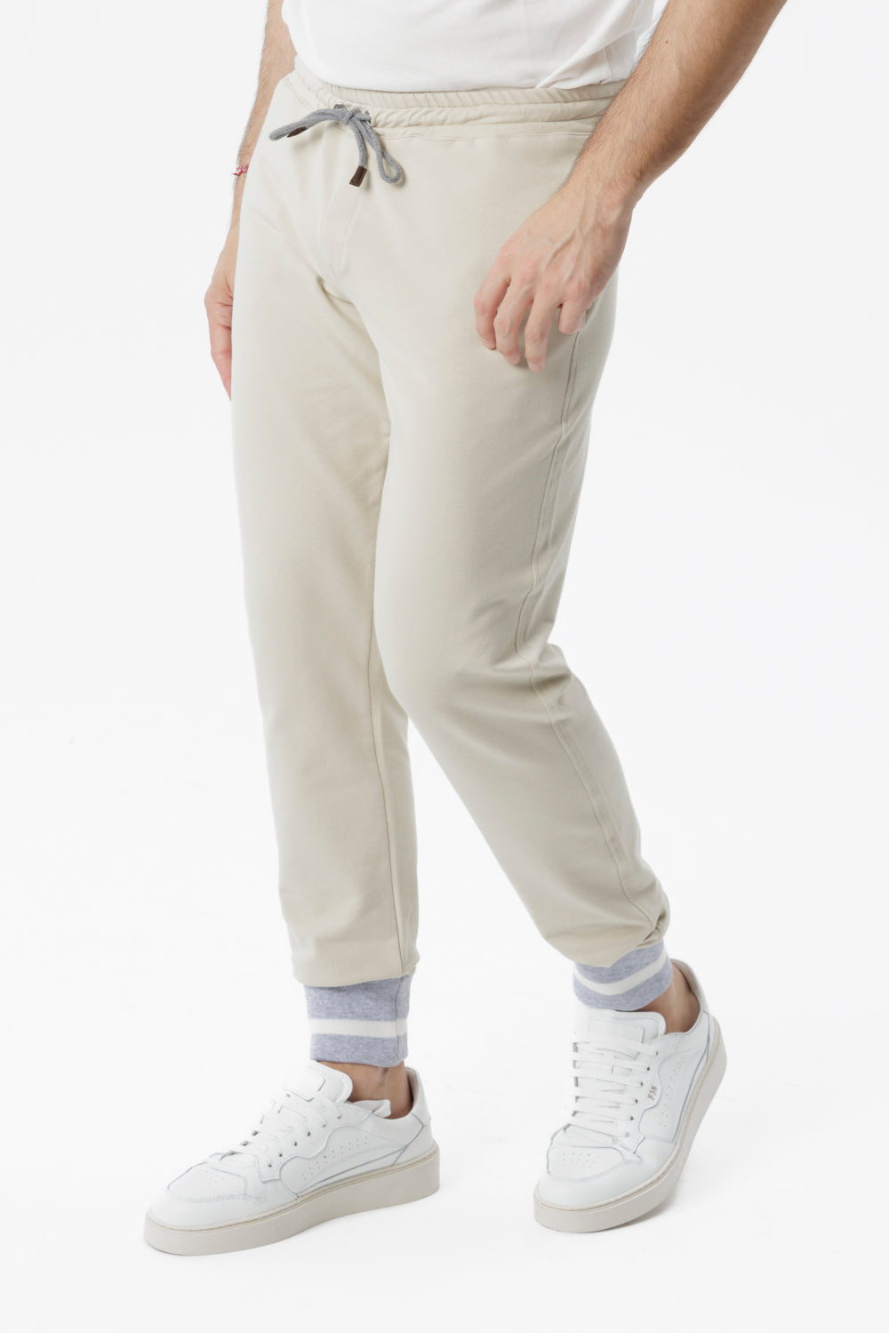 Sand cotton trousers with two-tone hem