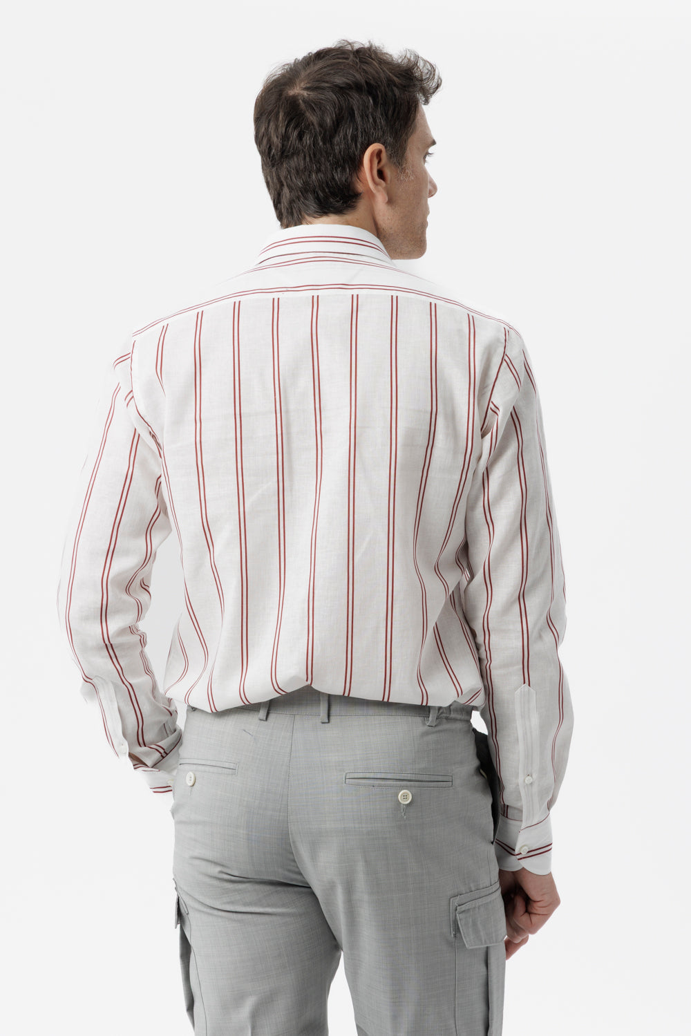 Bordeaux double-stripe linen-cotton shirt