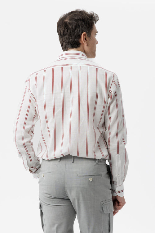 Camicia lino cotone doppia riga bordeaux