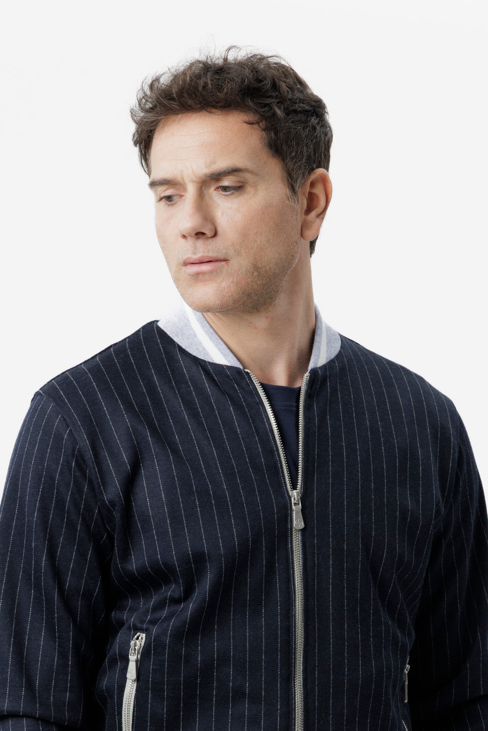 Blue pinstripe zip-up sweatshirt
