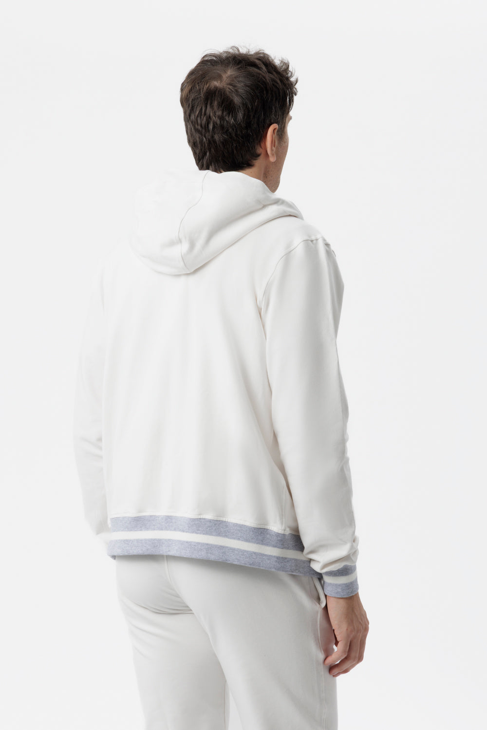 White cotton hooded zip-up sweatshirt