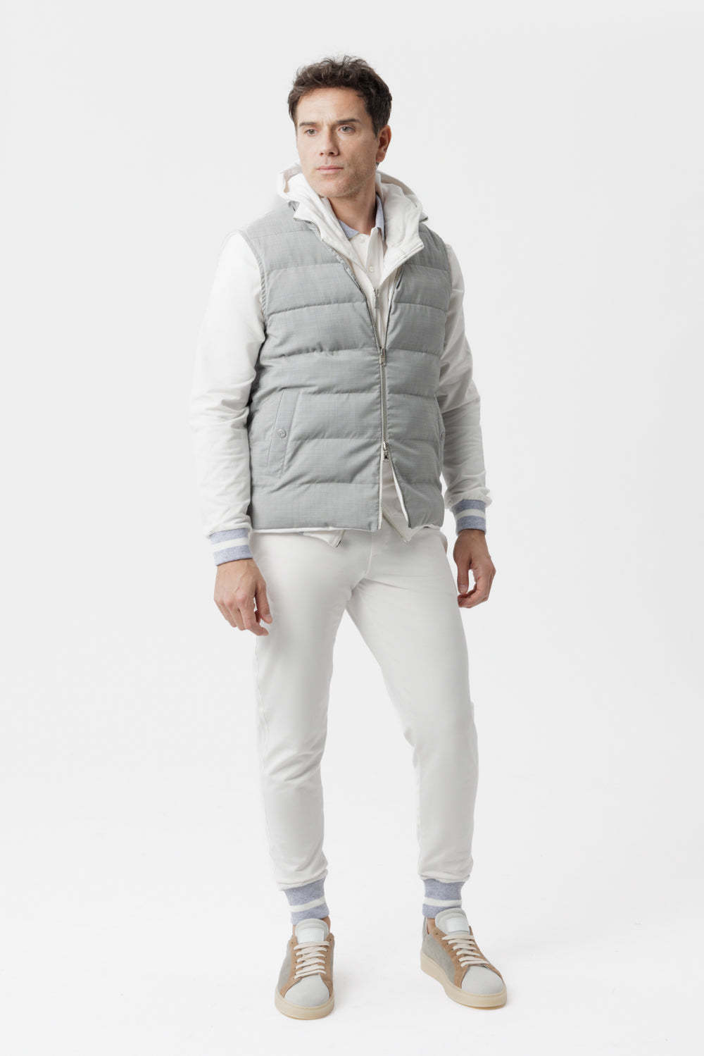 White cotton hooded zip-up sweatshirt