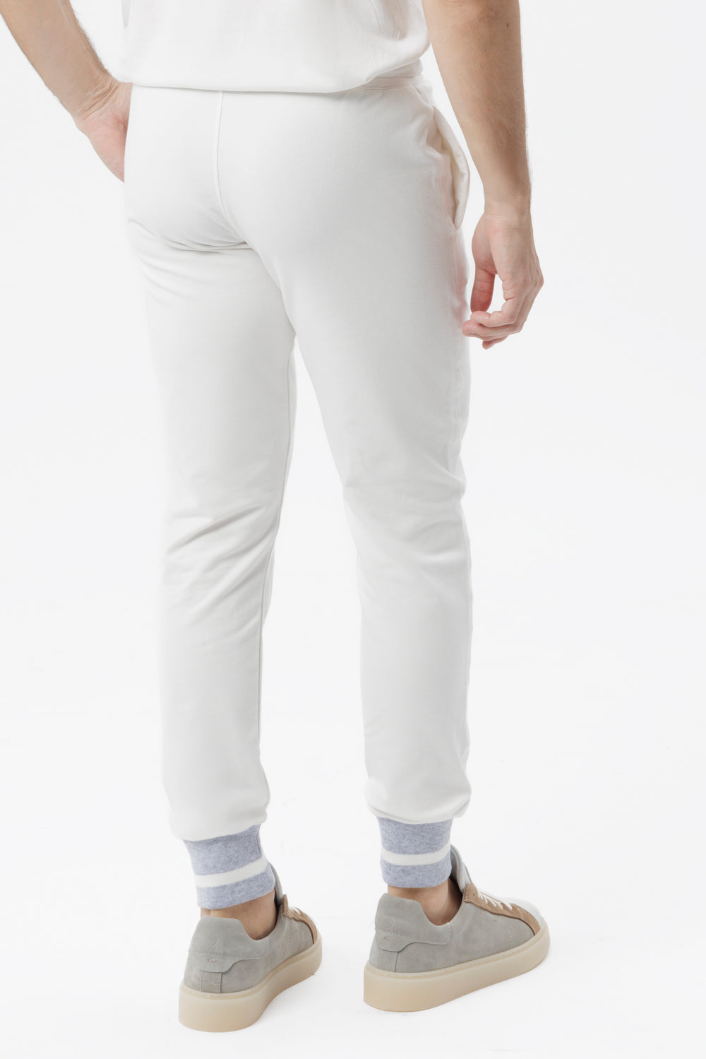 White cotton trousers with two-tone hem