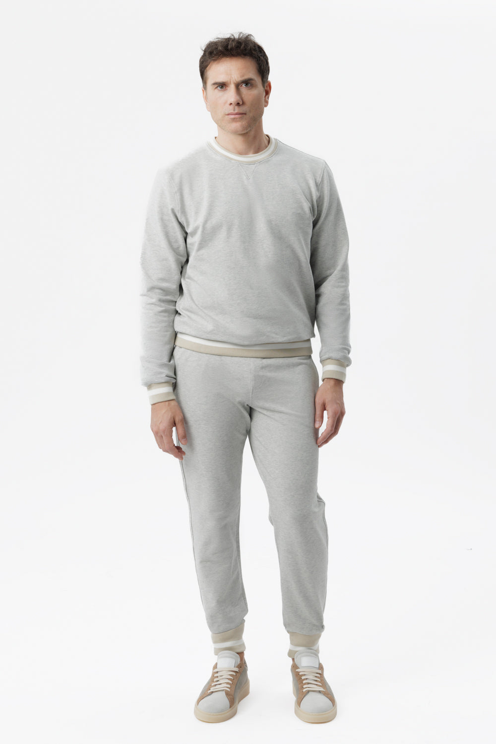 Grey cotton trousers with two-tone hem