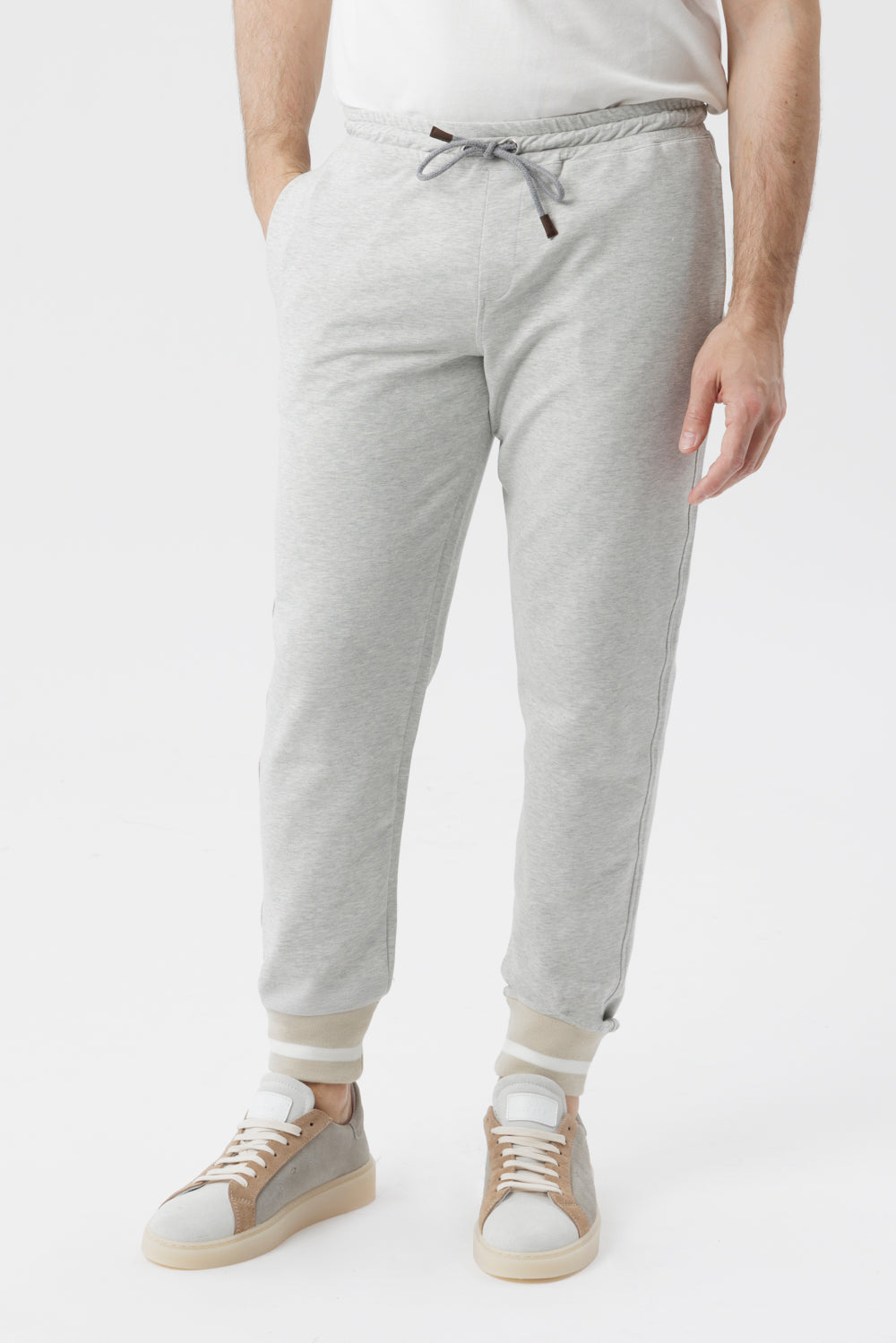 Grey cotton trousers with two-tone hem