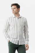 Linen cotton double stripe green shirt