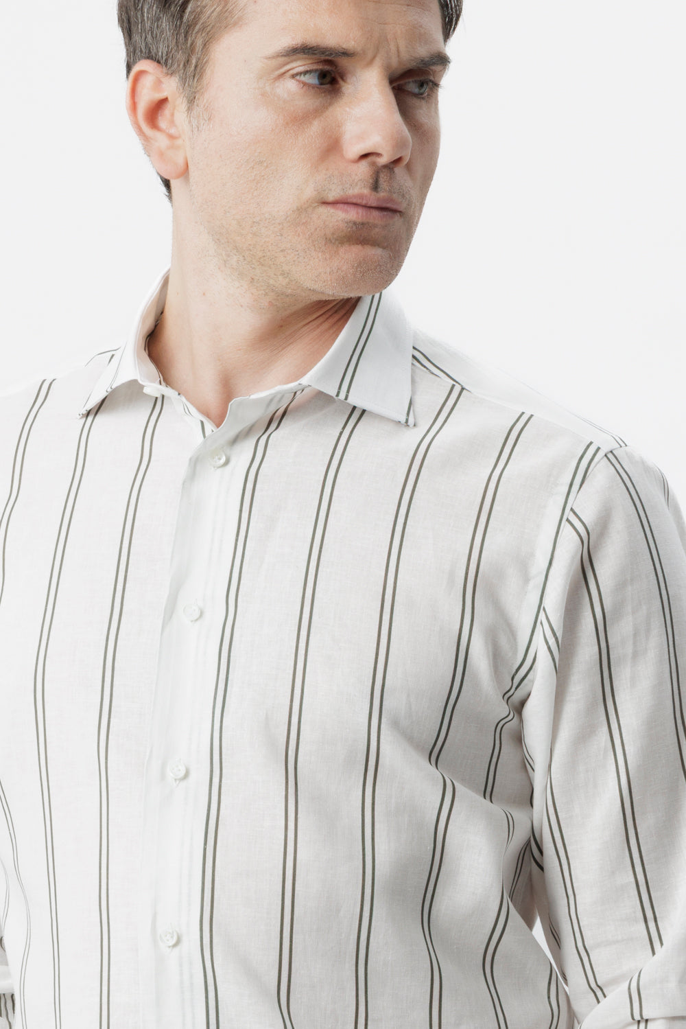 Linen cotton double stripe green shirt