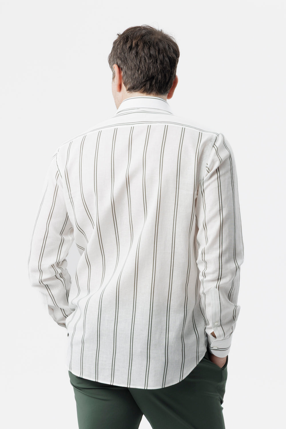 Linen cotton double stripe green shirt