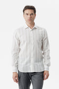 Grey double-stripe linen-cotton shirt