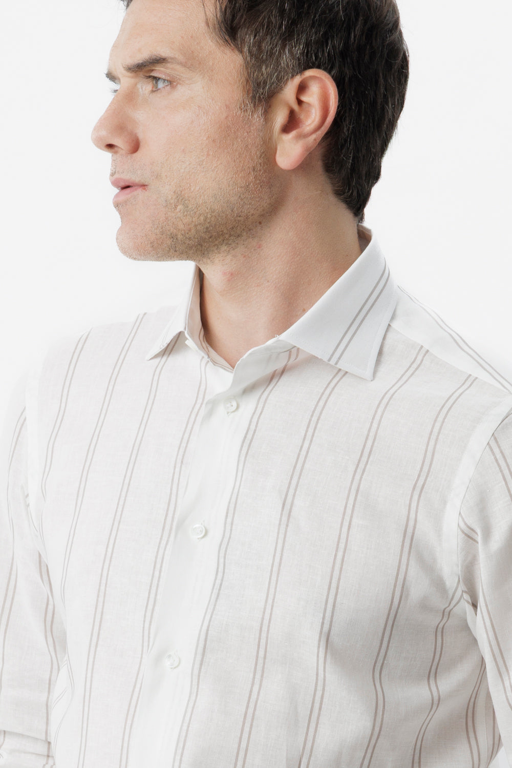 Grey double-stripe linen-cotton shirt