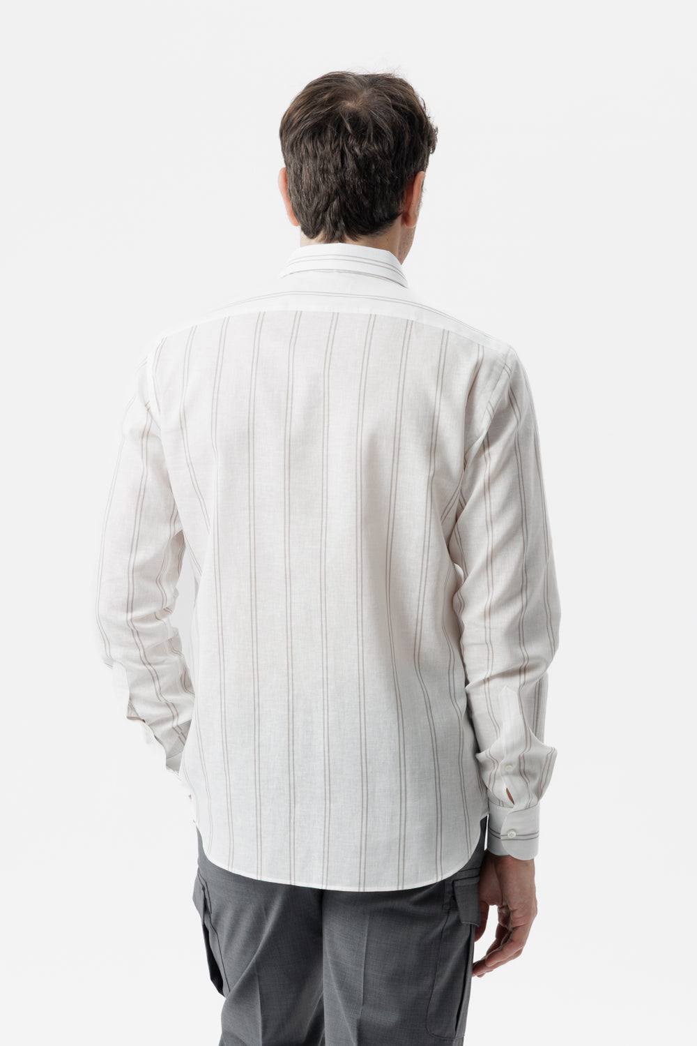 Grey double-stripe linen-cotton shirt