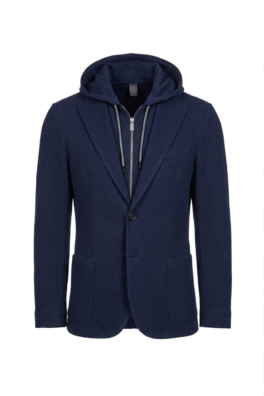 Giacca Trapani con cappuccio e zip in cotone blu navy