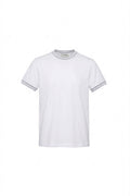 Stretch cotton T-shirt with light blue ribbed collar