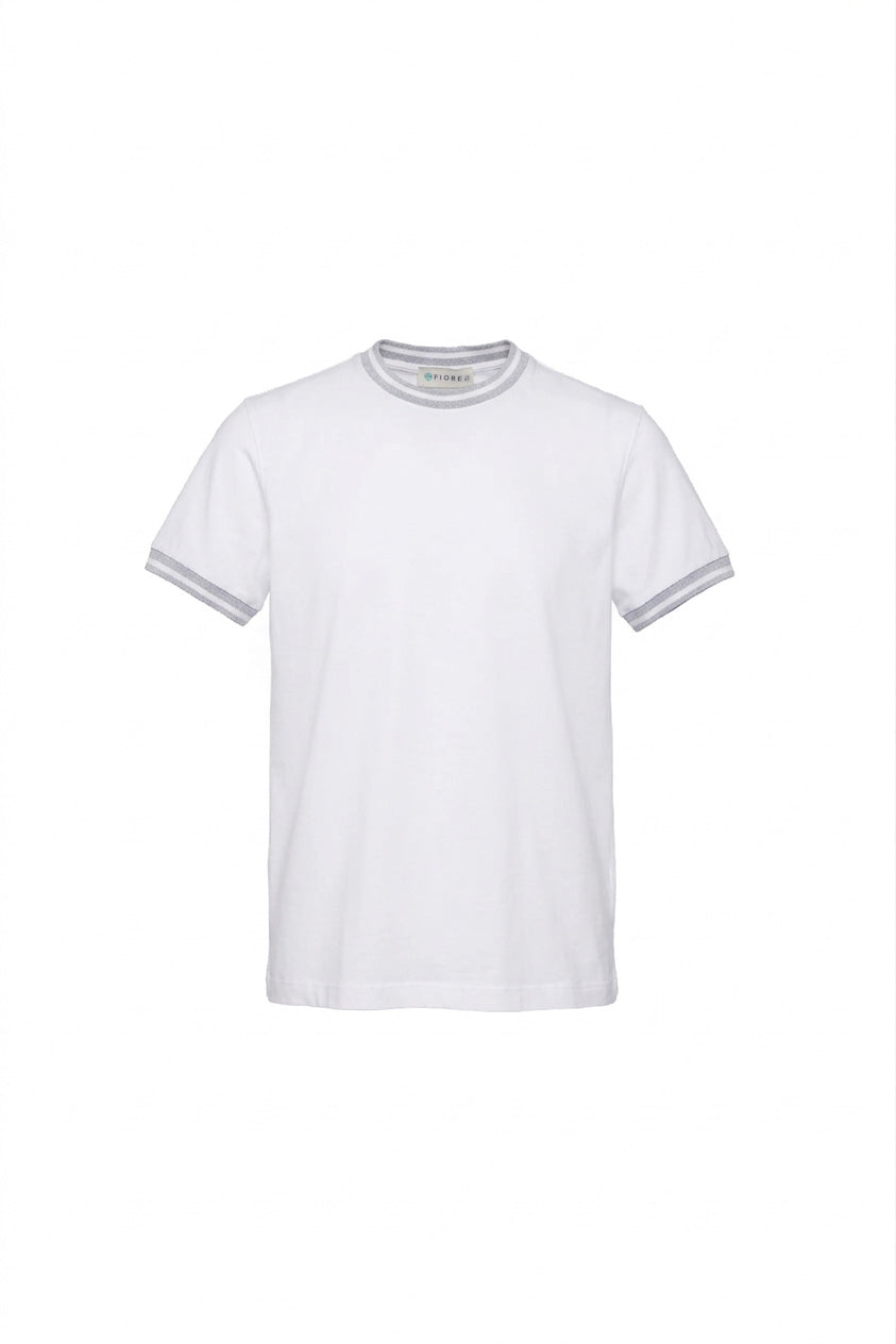 Stretch cotton T-shirt with light blue ribbed collar