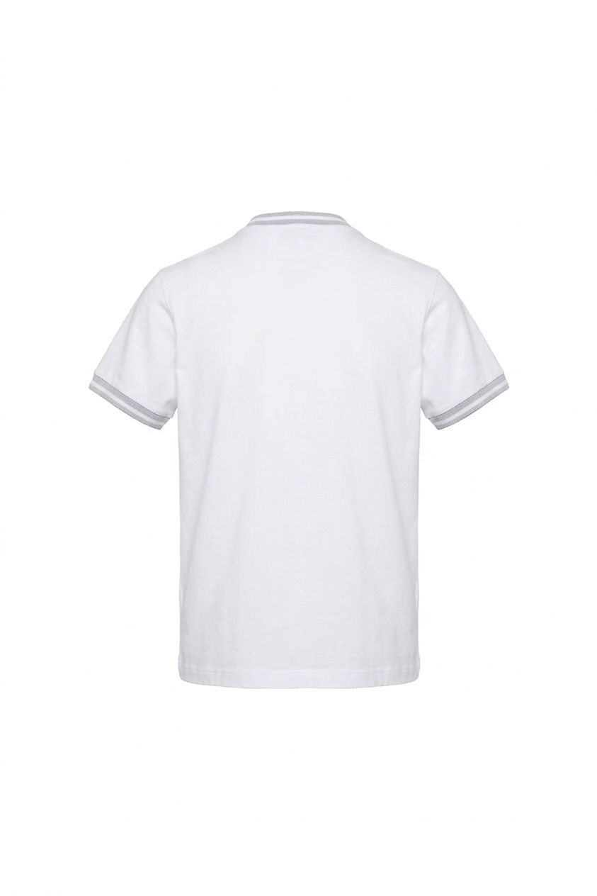 Stretch cotton T-shirt with light blue ribbed collar