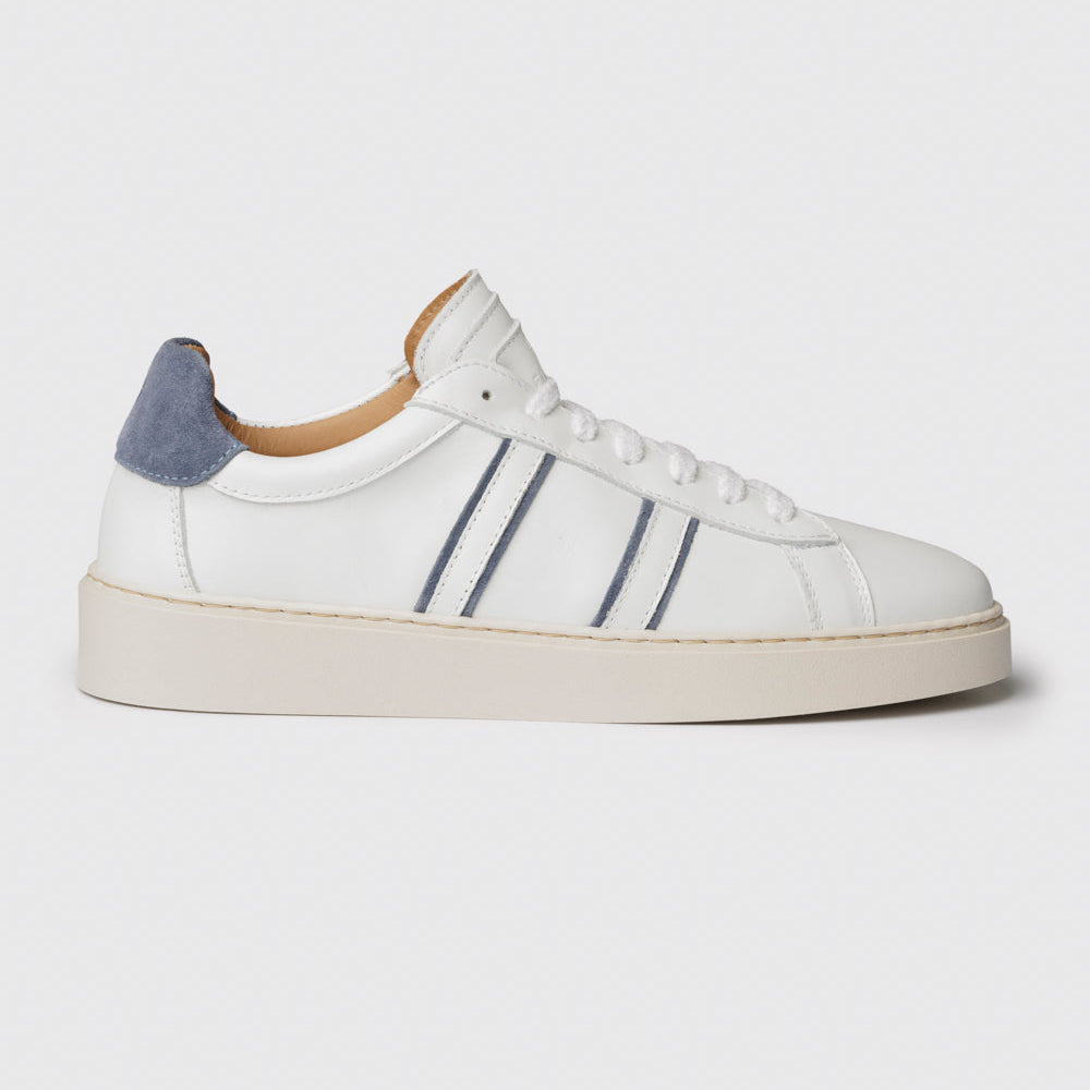 White/denim leather sneaker