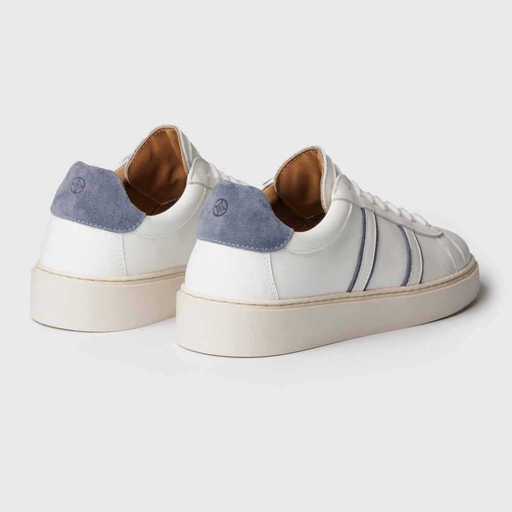 White/denim leather sneaker