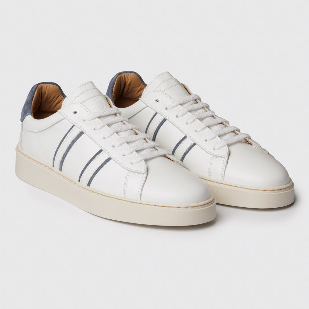 White/denim leather sneaker