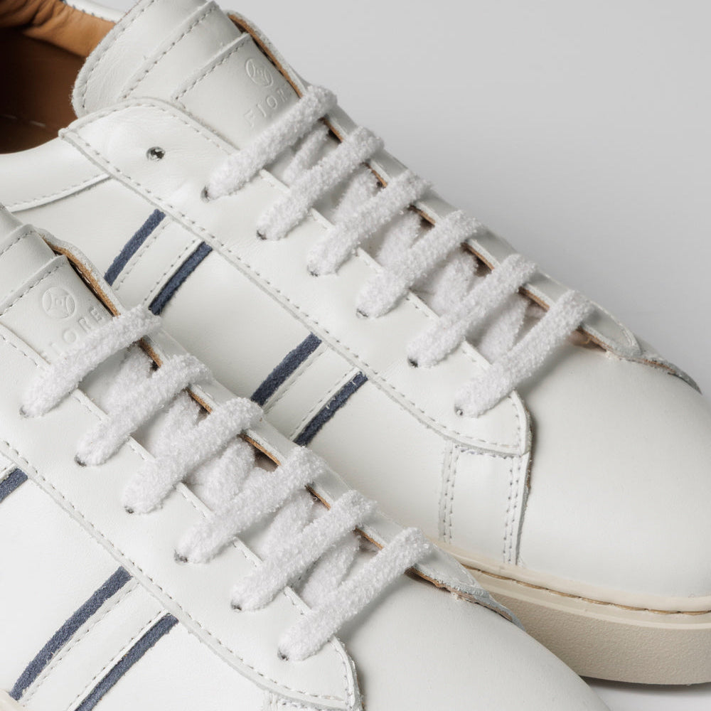 White/denim leather sneaker