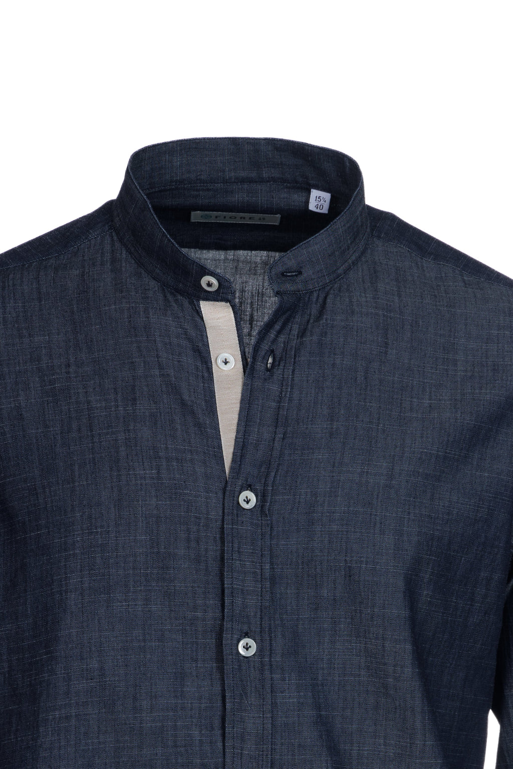 Cotton grandad collar denim wash shirt