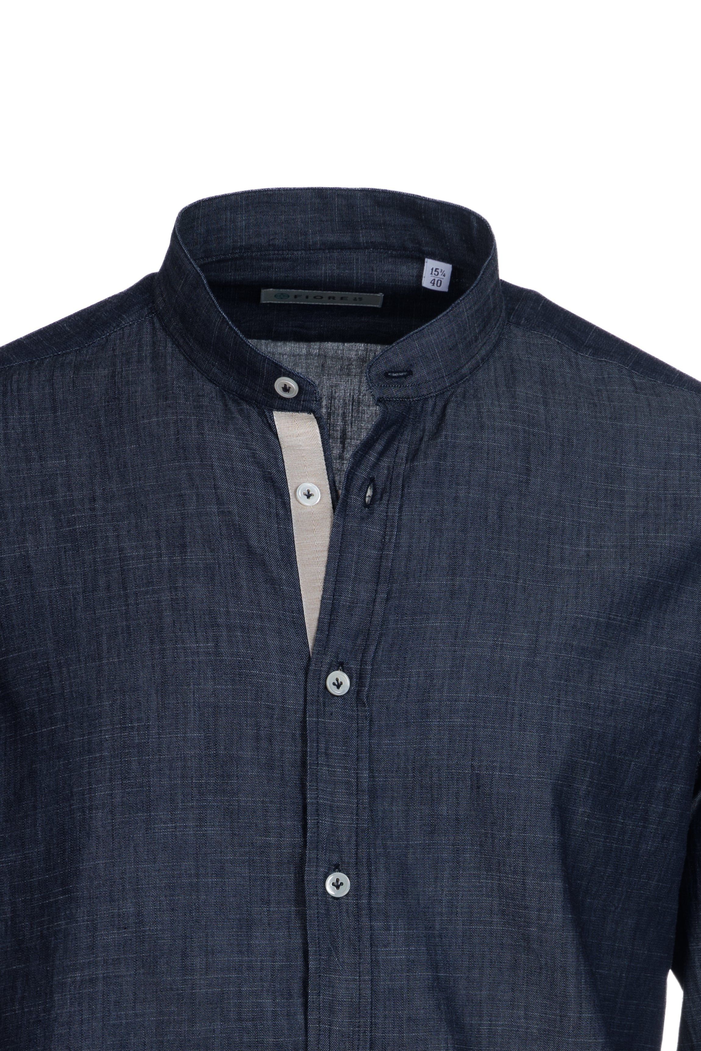 Cotton grandad collar denim wash shirt