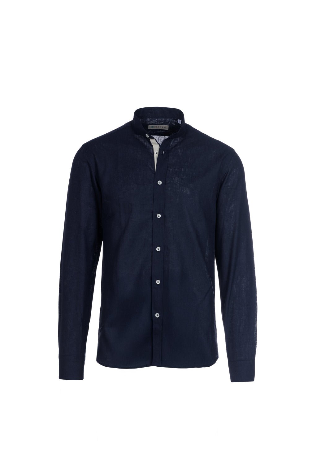 Blue linen and cotton grandad collar shirt