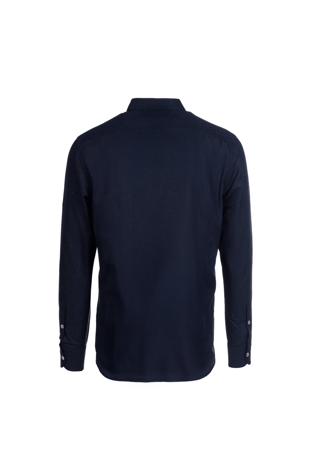 Blue linen and cotton grandad collar shirt