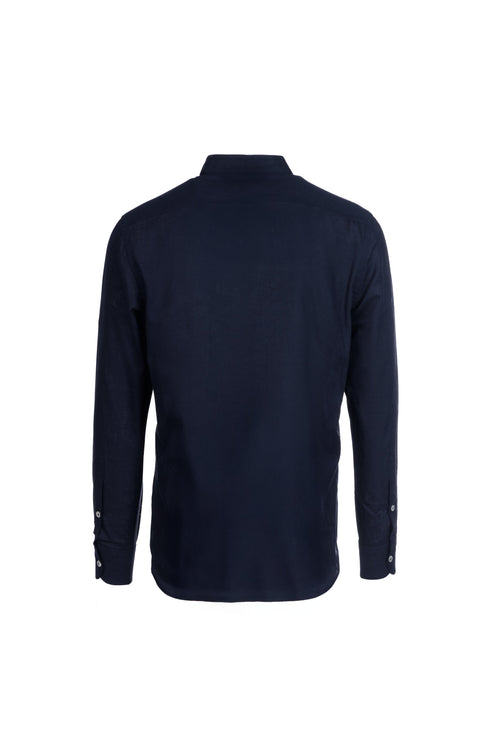 Camicia lino e cotone collo coreana blu