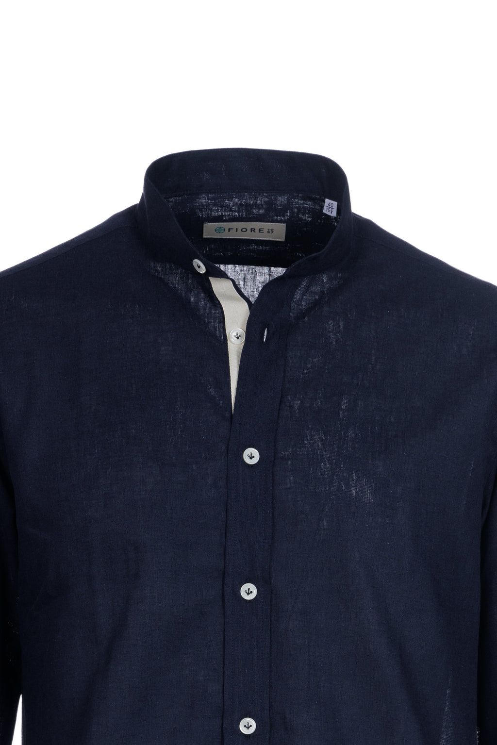 Blue linen and cotton grandad collar shirt