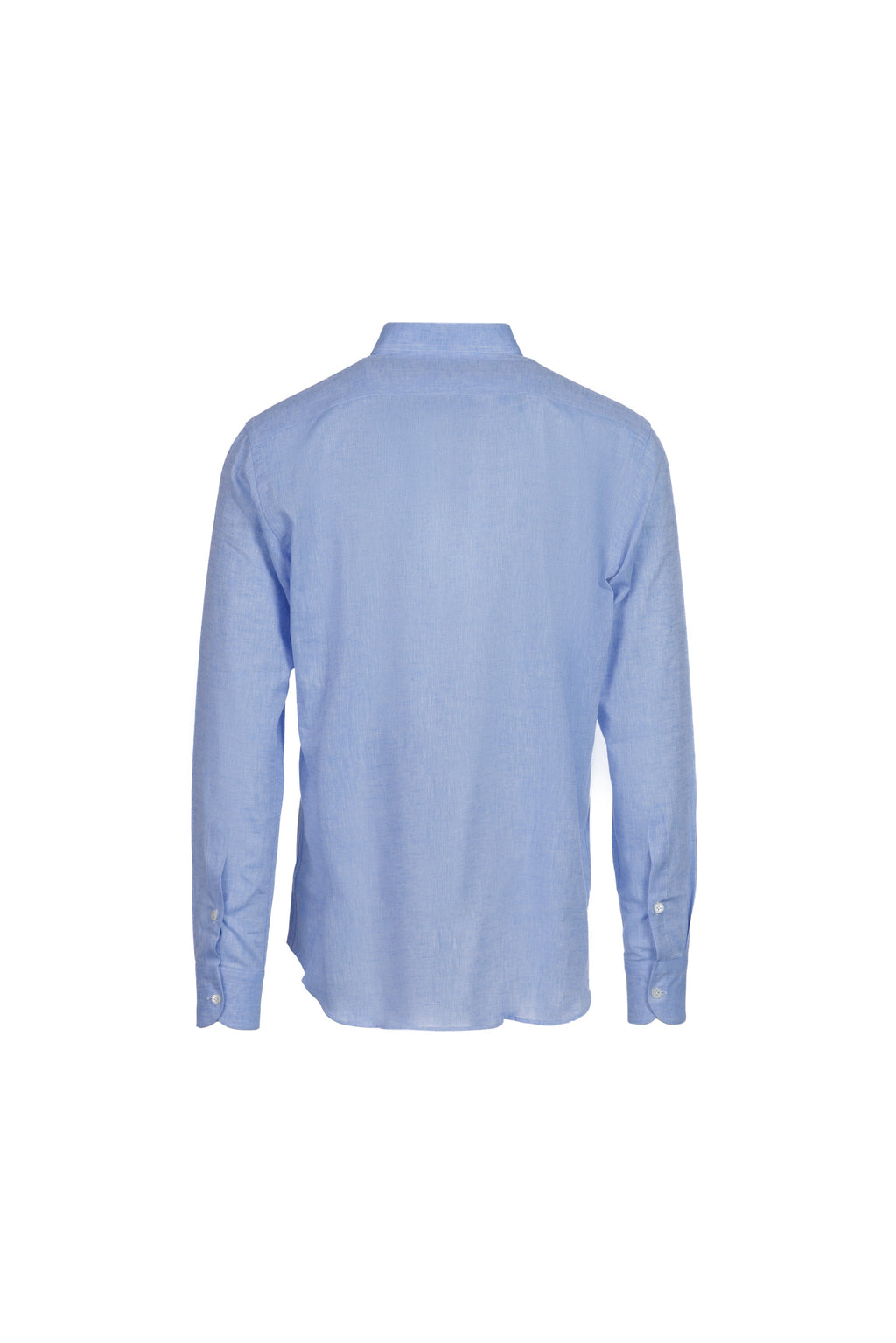 Men's light blue linen and cotton band-collar shirt