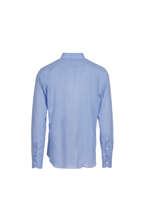 Camicia lino e cotone collo coreana celeste