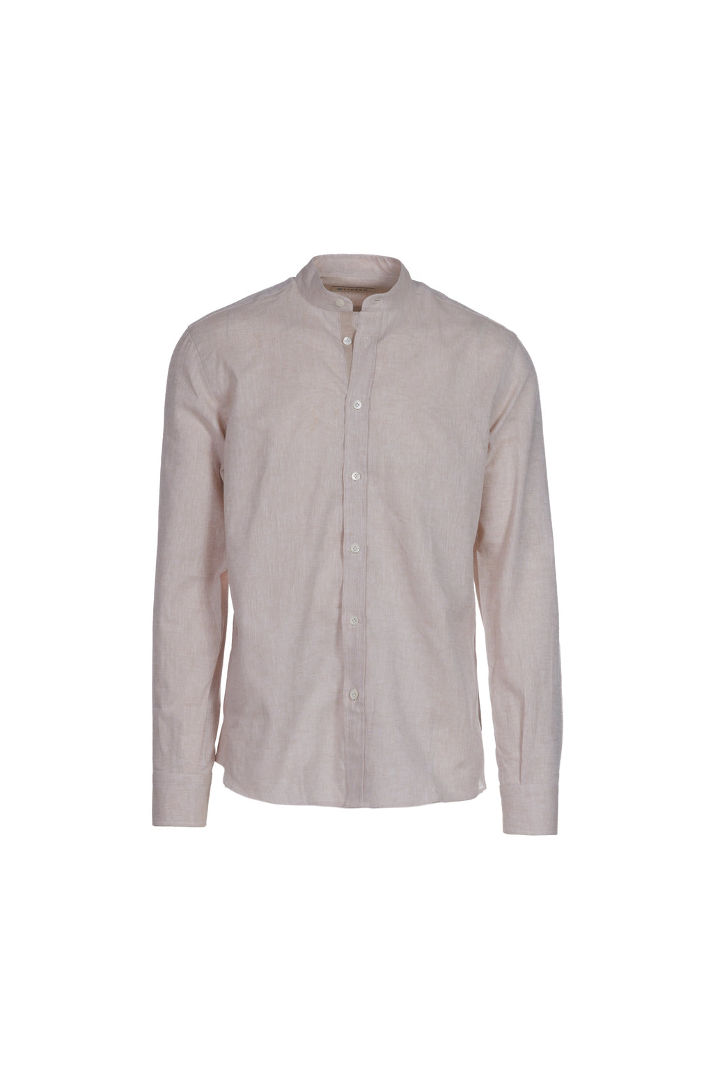 Ecru linen and cotton grandad collar shirt