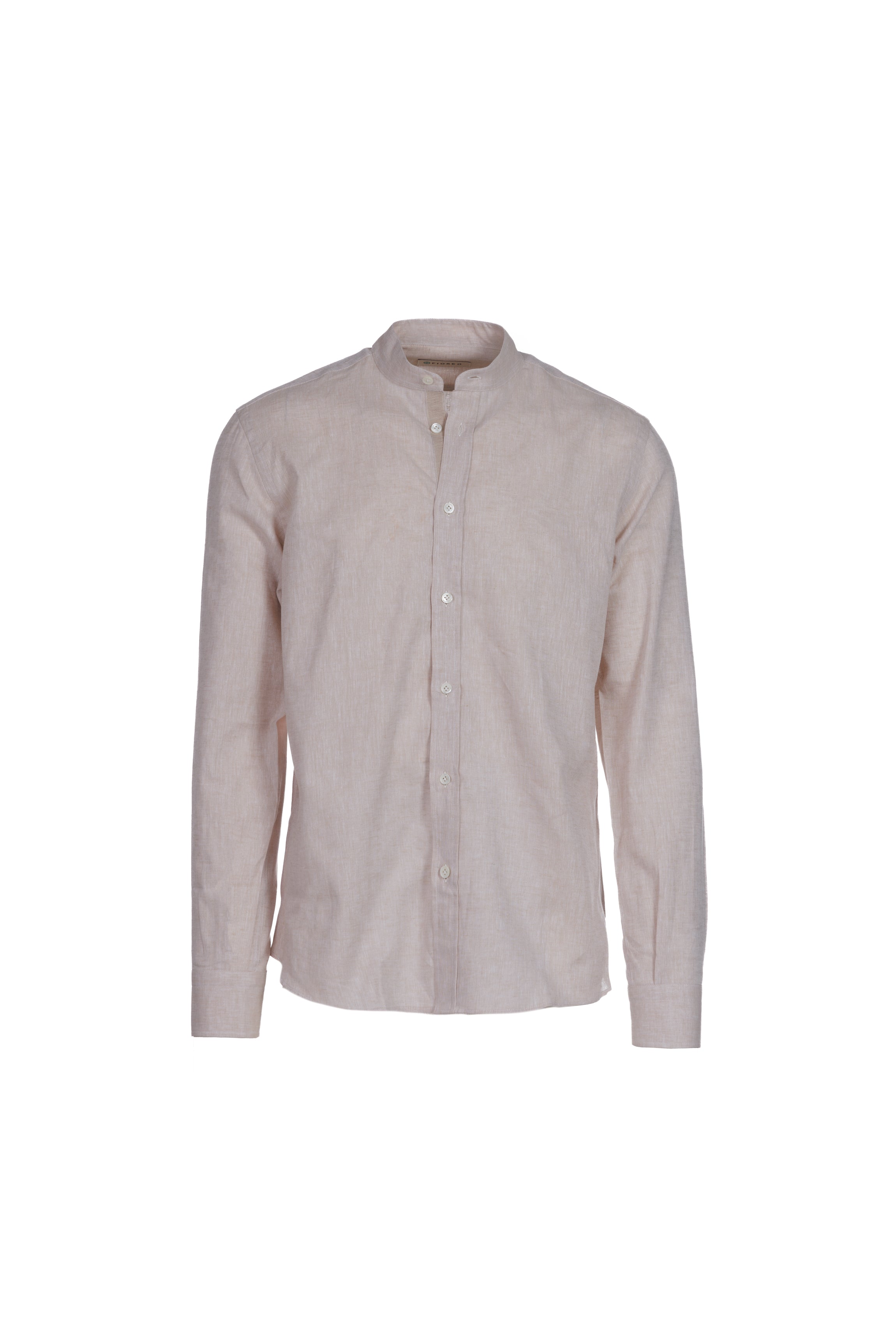 Ecru linen and cotton grandad collar shirt