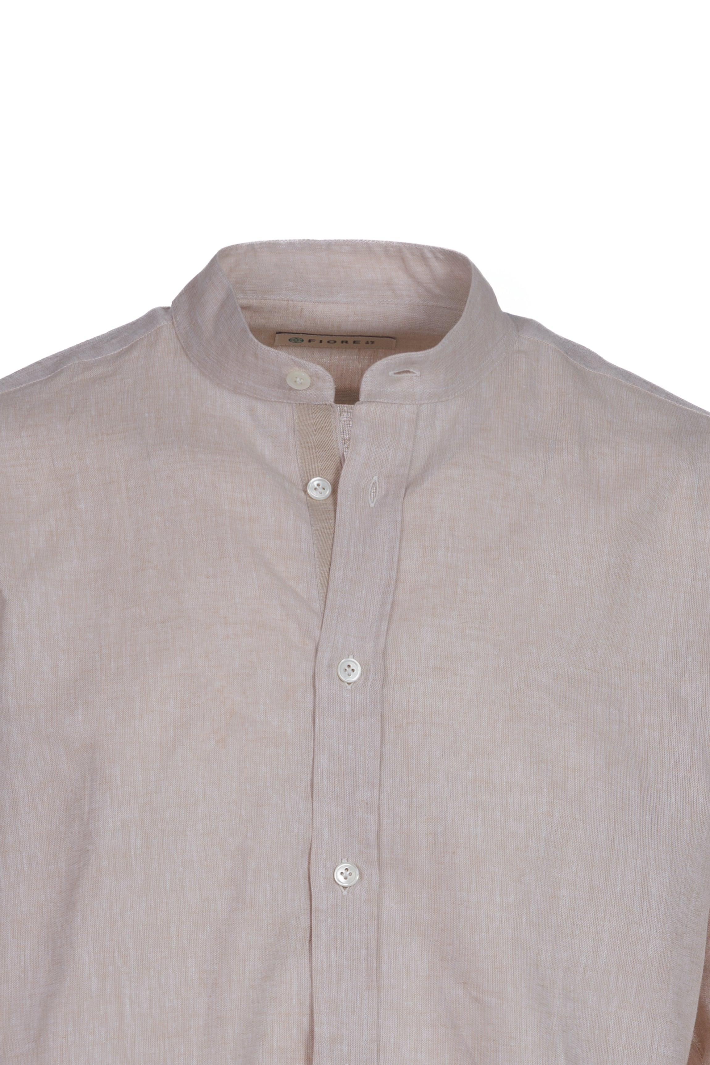 Ecru linen and cotton grandad collar shirt
